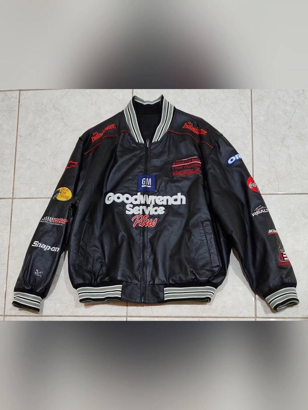 VINTAGE  Dale Earhardt Black Racing Patch Bomber Jacket - Men